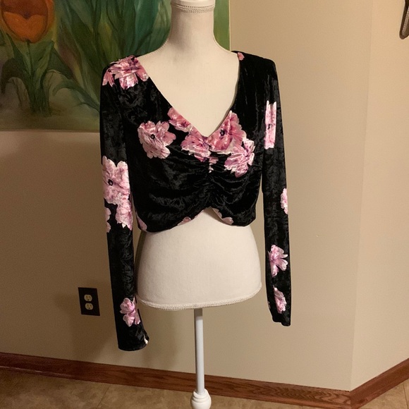Wayf Tops - 🎉Host Pick🎉 WAYF Ruched Long Sleeve Velvet Crop Top